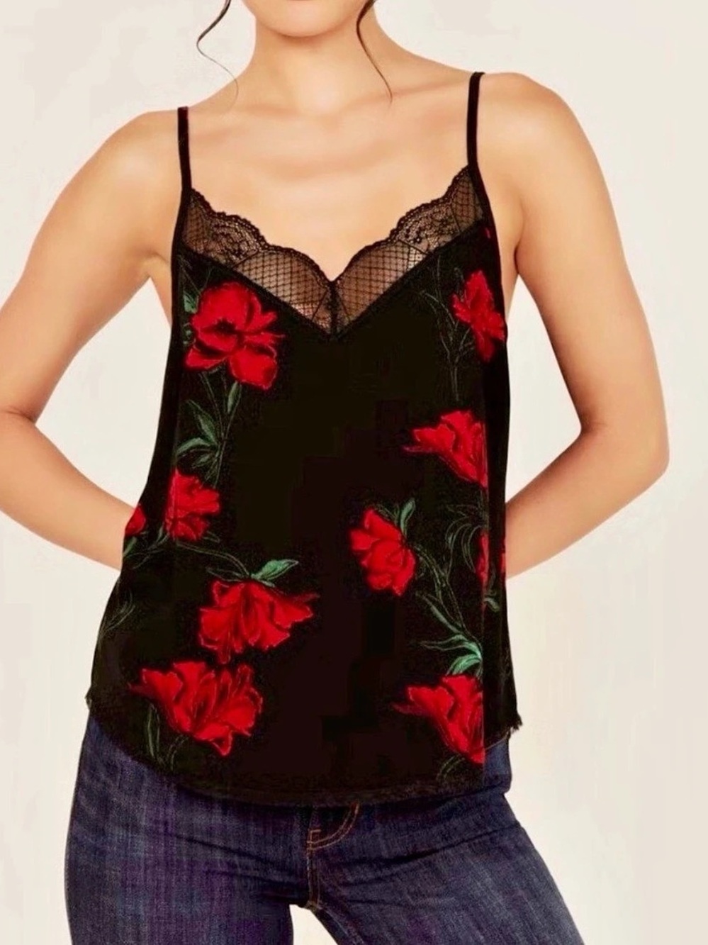 Idyllwind Black Floral Lace Trim Cami Tank S/P Western Boho